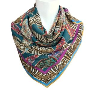 Anne Klein 100% Silk Scarf – Paisley & Zebra Print – 35” Square – Made in Japan